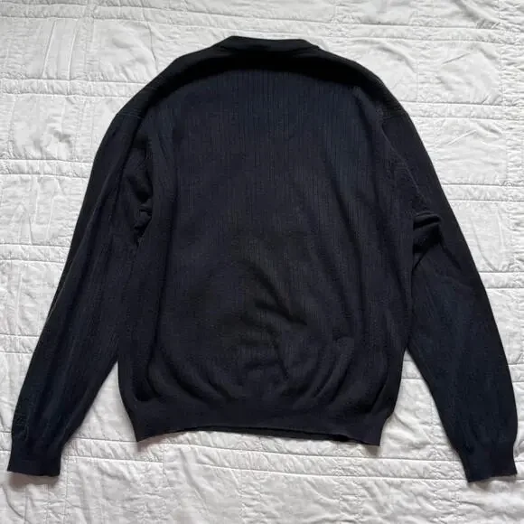 black Knit wsu v-neck sweater mens size L ribbed dark academia cotton relaxed - Picture 3 of 7